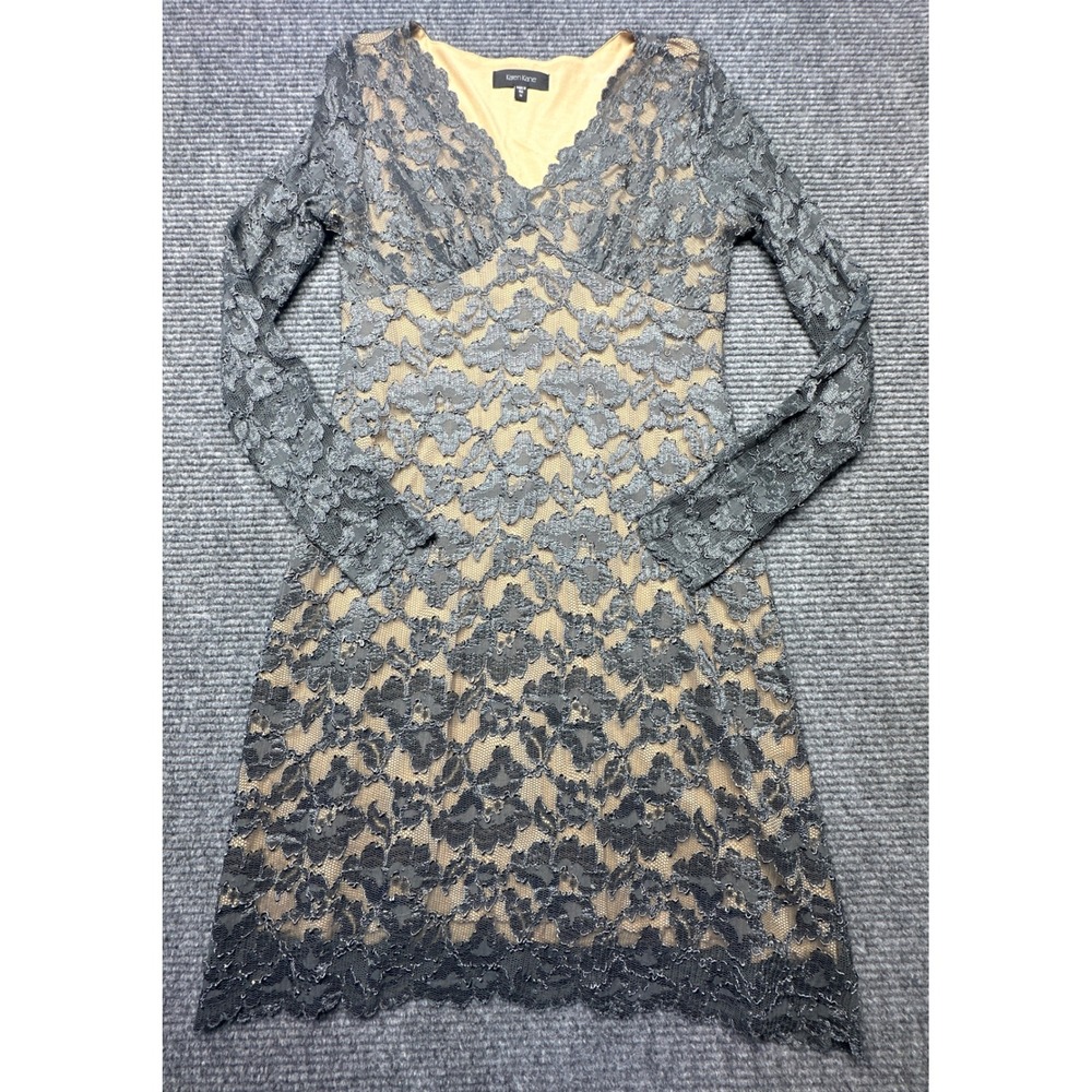 Karen Kane Sheath Dress Women Medium Gray Floral Lace V-Neck Long Sleeve Lined